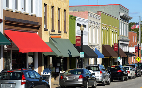 main street with stores stores representing shopping local